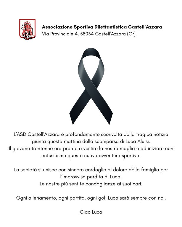ASD Castell'azzara نشر على وسائل التواصل الاجتماعي حول وفاة لوكا ألويسي