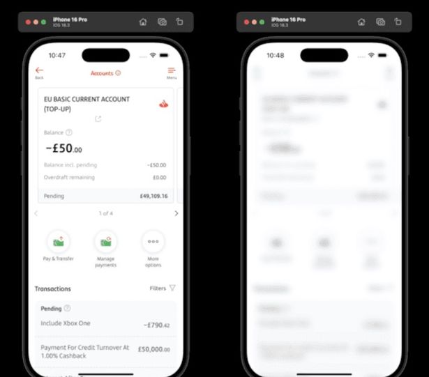 مثال Santander على تطبيق الهاتف المحمول بدون تقنية غير واضحة