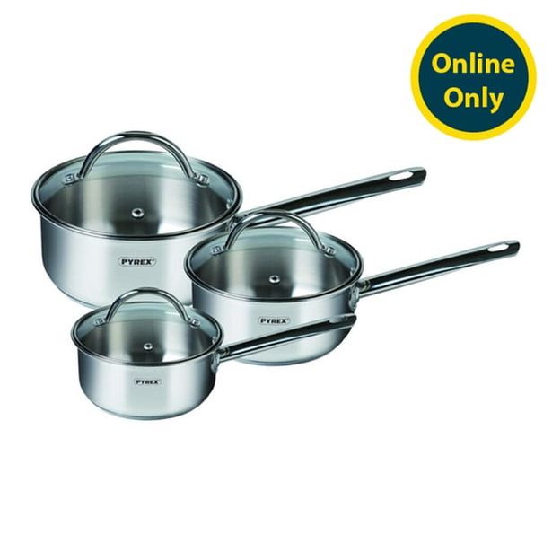 مجموعة Pyrex Master 3pc مقلاة من الفولاذ المقاوم للصدأ