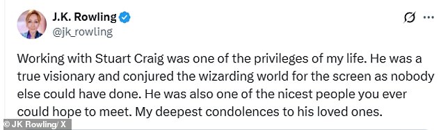 أشادت JK Rowling به أثناء صياغتها على X: