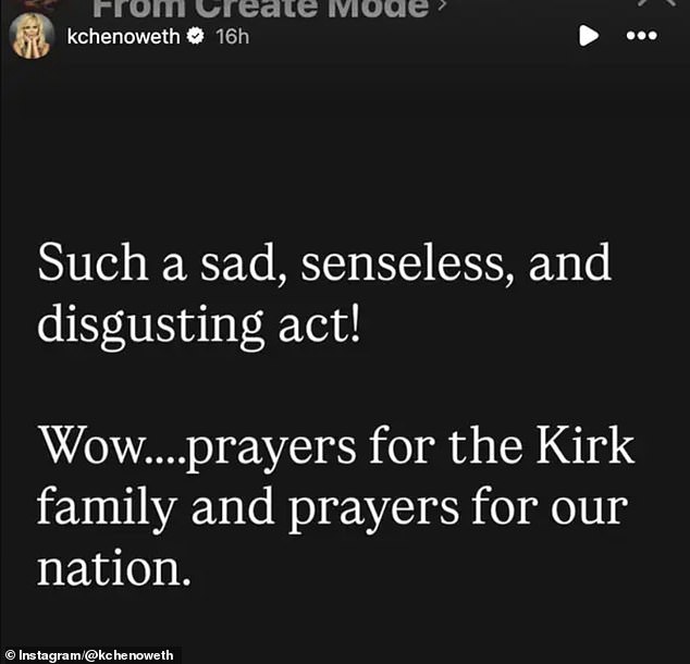 واصلت تشينويث حداد كيرك في قصصها على Instagram ، حيث وصفت قتله بأنه 