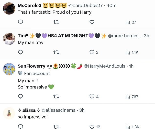 منذ ذلك الحين ، انقل المشجعون إلى X - المعروف سابقًا باسم Twitter - لمشاركة مقاطع هاري وللمشاركة فيه للمشاركة