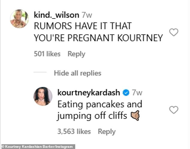 في الشهر الماضي ، أغلقت كارداشيان تكهنات بأنها كانت حاملًا للطفل رقم 5 أثناء الرد على تابع Instagram فضولي: 