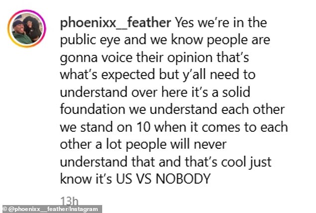 بعد تلقي رد فعل عنيف من بعض عشاق المغني ، انتقلت فينيكس إلى Instagram للدفاع عن علاقتهم غير التقليدية