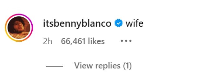 وجهت منشور سيلينا تعليقًا محبًا من زوجها ، الذي كتب ببساطة 