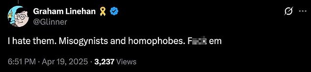 تم القبض على لينهان فيما يتعلق بثلاث تغريدات (أعلاه) اعتبرتها الشرطة أنها تستدعي الاعتقال للاشتباه في تحريضها على العنف – لكنه يقول إنه الآن بريء منها.