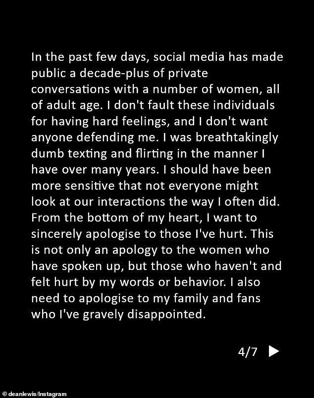 وأوضح متحدث باسم لويس أنه كان يأخذ بعض الوقت بعد تعرضه لانتقادات عبر الإنترنت. في أواخر الشهر الماضي، شارك لويس بيانًا على إنستغرام، حيث قدم جانبه من القصة ردًا على ادعاءات العديد من النساء بشأن التقدم غير المرغوب فيه.