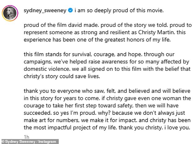 شاركت الممثلة، عبر حسابها على إنستغرام، يوم الاثنين، منشورًا حماسيًا حول الفيلم