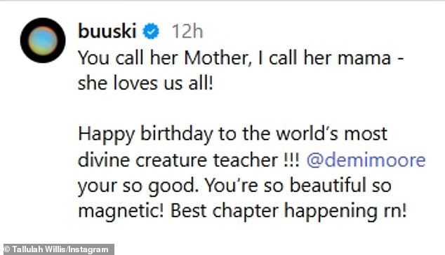 كما نشرت تالولا ويليس، ابنة مور الصغرى، عرض شرائح على إنستغرام تكريما لـ 