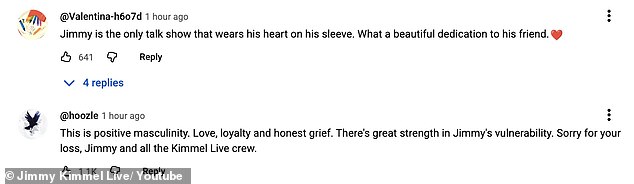 وسط عام مليئ بالتحديات بالنسبة لكيميل، قال عدد من معجبيه في موضوع على موقع YouTube إن نجمه تألق يوم الثلاثاء أثناء تأبينه لصديقه الراحل