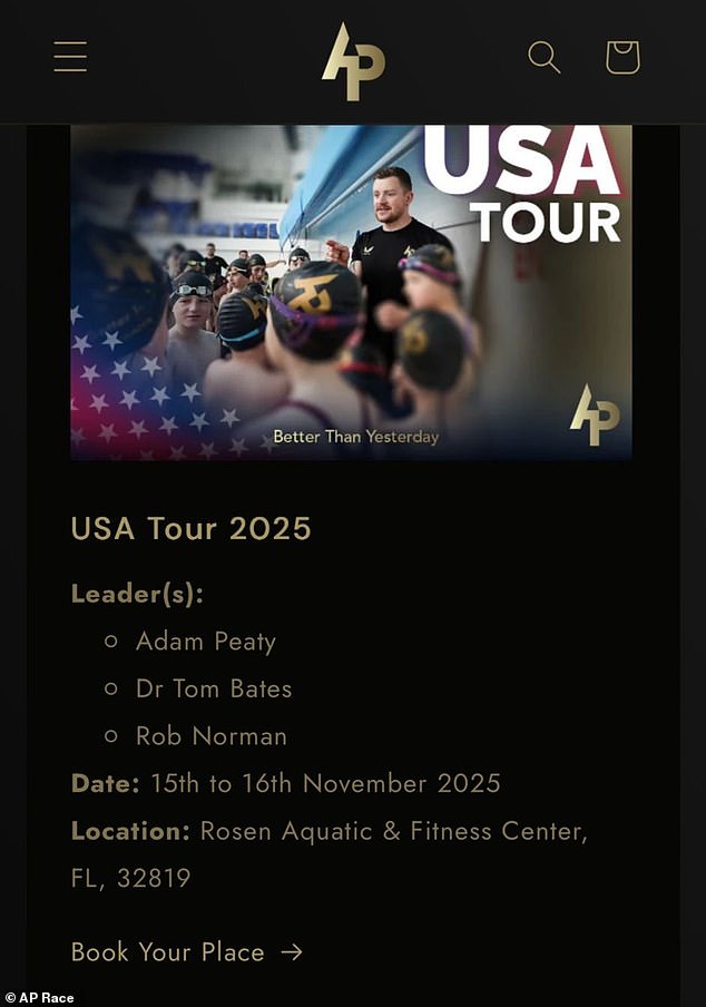 كان من المتوقع أن يصل بيتي إلى أورلاندو بولاية فلوريدا هذا الأسبوع لحضور عيادة تدريبية لمدة يومين مع السباحين الشباب من شركته AP Race يومي السبت والأحد.