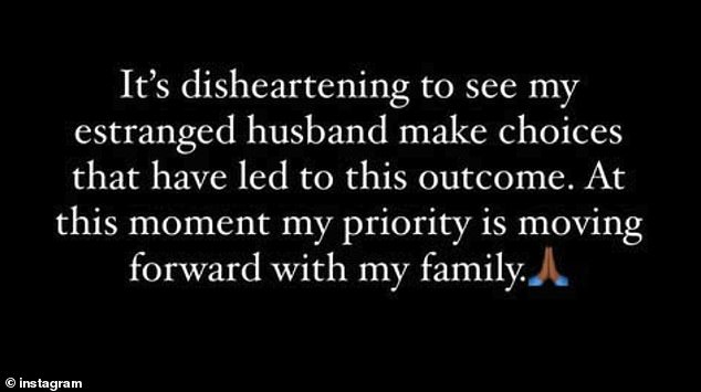 وأصدرت بيانًا على إنستغرام في ذلك الوقت جاء فيه: 