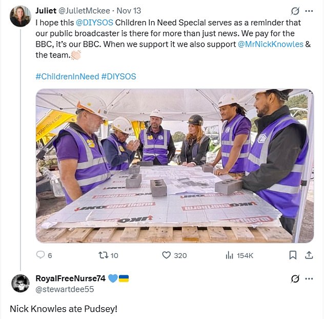 شهدت اللحظة الأولى إشادة أحد المعجبين بنيك وفريق DIY SOS على عملهم