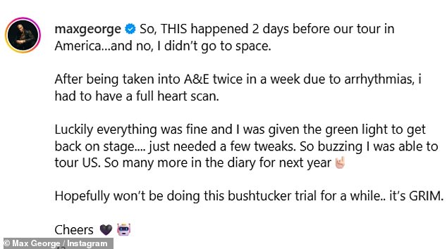 أخبر ماكس المعجبين أن الفحص أظهر أن كل شيء في قلبه كان على ما يرام بعد الخوف