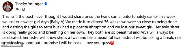 انتقلت الشخصية الإعلامية إلى Instagram و Facebook يوم الأربعاء لمشاركة الخسارة المدمرة لـ 