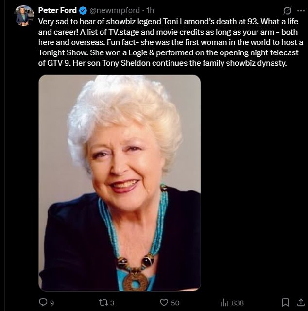 انتقل المراسل الترفيهي بيتر فورد إلى X - المعروف سابقًا باسم Twitter - لمشاركة حزنه بسبب الخسارة