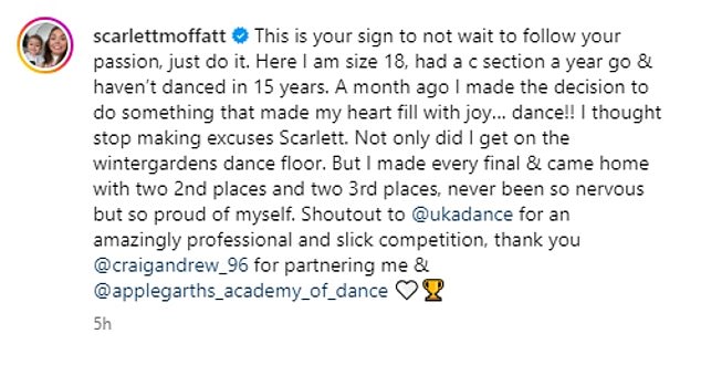 شاركت النجمة المقطع بتعليق صادق عندما أعلنت عودتها للرقص العام الماضي