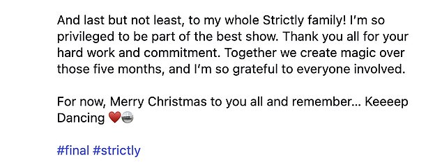 بينما أشادت أيضًا بتيس دالي وكلوديا وينكلمان، اللتين ودعتا العرض يوم السبت، بعد إعلانهما تنحيهما كمضيفين.