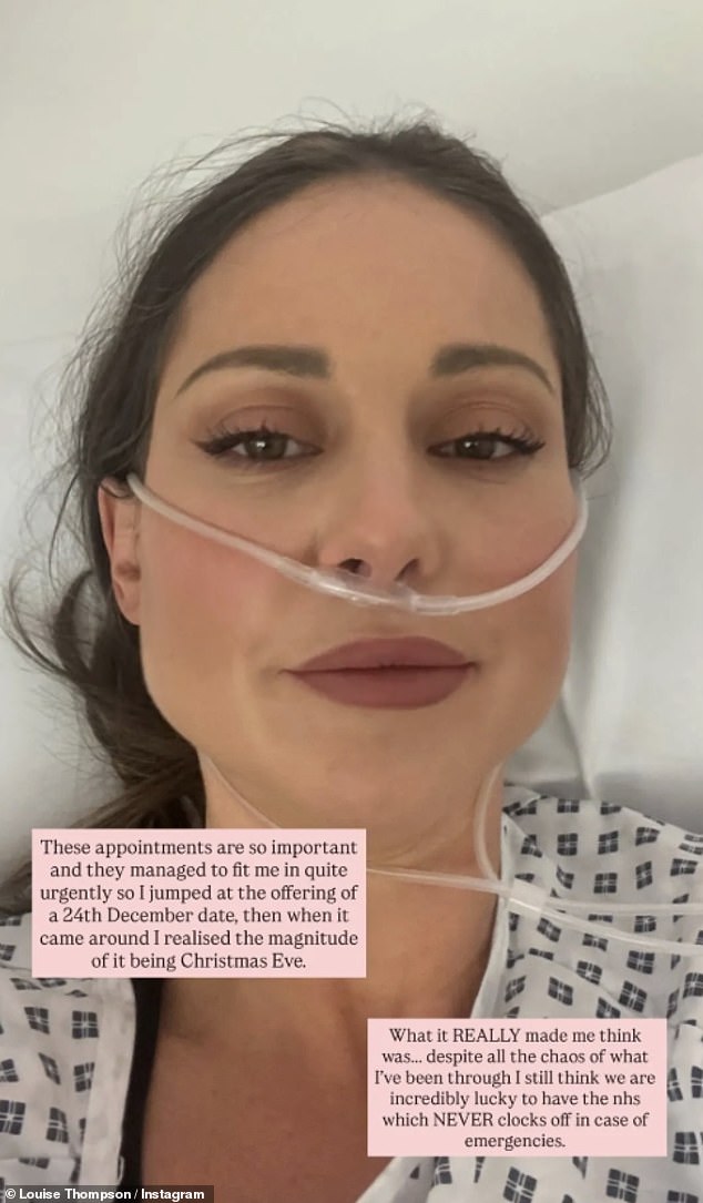 يأتي ذلك بعد أن اضطرت لويز لقضاء ليلة عيد الميلاد في المستشفى وسط معركتها الصحية المستمرة وشكرت هيئة الخدمات الصحية الوطنية على مساعدتها.