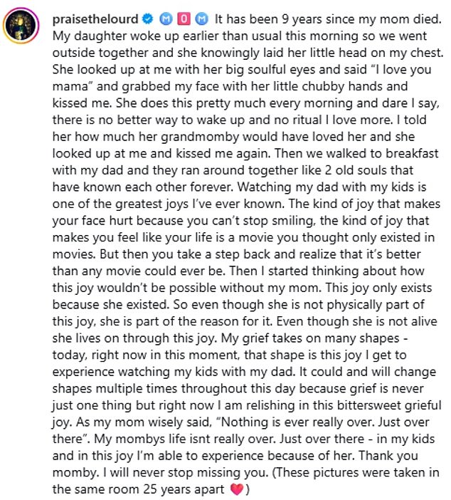 استخدمت الممثلة البالغة من العمر 33 عامًا إنستغرام لتكريم والدتها