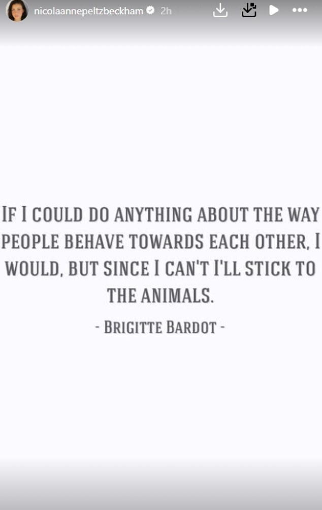 يبدو أن نيكولا نشرت أفكارها الخاصة حول الوضع الحالي بعد ساعات، حيث شاركت اقتباسًا من بريجيت بعد وقت قصير من وفاتها