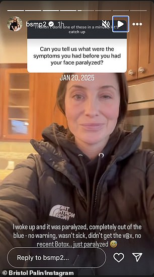 وكشفت الإعلامية، وهي ابنة السياسية في ألاسكا سارة بالين، عن الحالة لأول مرة في يناير/كانون الثاني 2025.