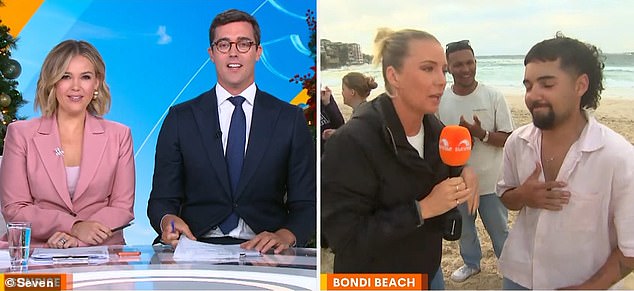 كانت مراسلة شروق الشمس كاتي براون على شاطئ بوندي في أعقاب احتفالات نهاية العام ليلة الأربعاء وهي تتحدث مع بعض 