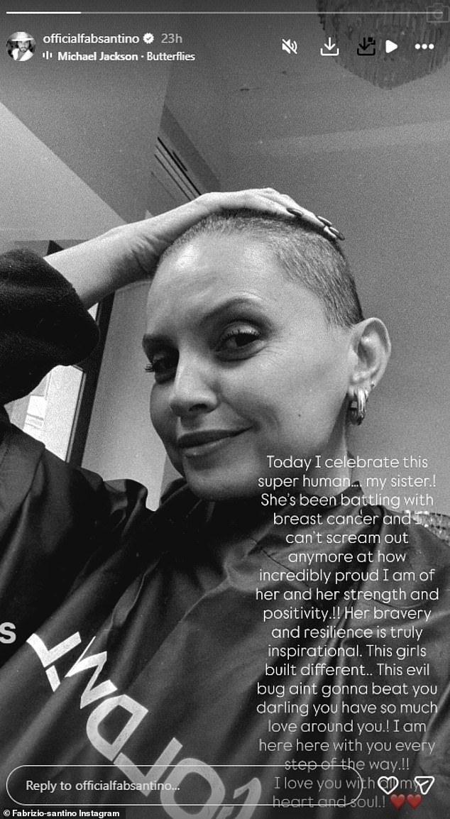 سانتينو، الذي ظهر أيضًا في EastEnders بدور بريت نيلسون والأطباء، نشر صورة بالأبيض والأسود لأخيه في قصته يوم الاثنين