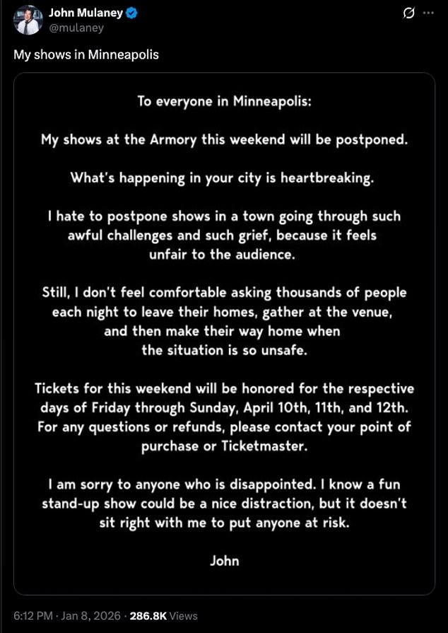 مساء الخميس، توجه إلى X برسالة يعلن فيها تأجيل العروض لأن 