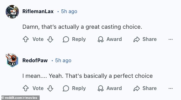 توجه عدد من محبي السينما إلى موقع Reddit يوم الخميس كرد فعل على التقارير، مع شعور عام داعم باختيار هان المحتمل.