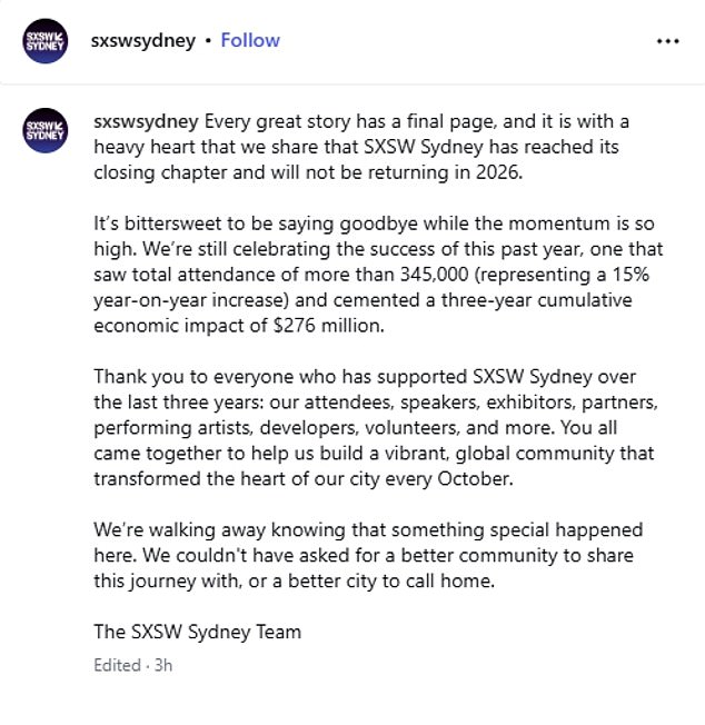 شارك منظمو الحدث هذا الإعلان على موقع Instagram يوم الأربعاء، قائلين إن عام 2025 هو 