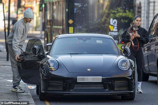 أمسك كيم بالجرو بينما صعد الثنائي إلى السيارة