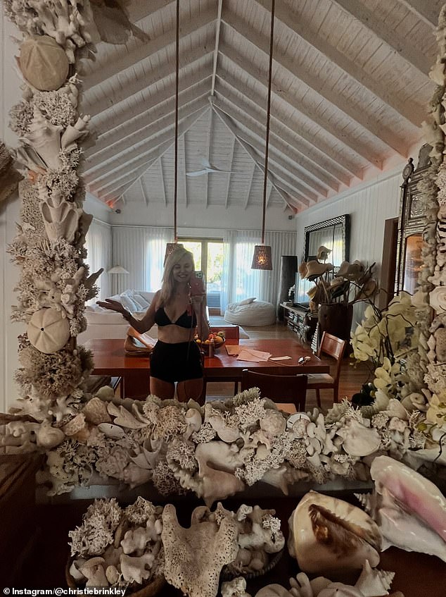 لقد التقطت العديد من صور السيلفي التي التقطتها في مرآة وزينتها بمجموعتها الشخصية من الأصداف البحرية