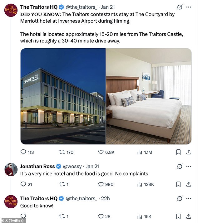 ومع ذلك، أصر جوناثان روس، المتسابق السابق في برنامج Celebrity Traitors، البالغ من العمر 65 عامًا، في السابق على أنه ليس لديه أي شكوى بشأن إقامته.