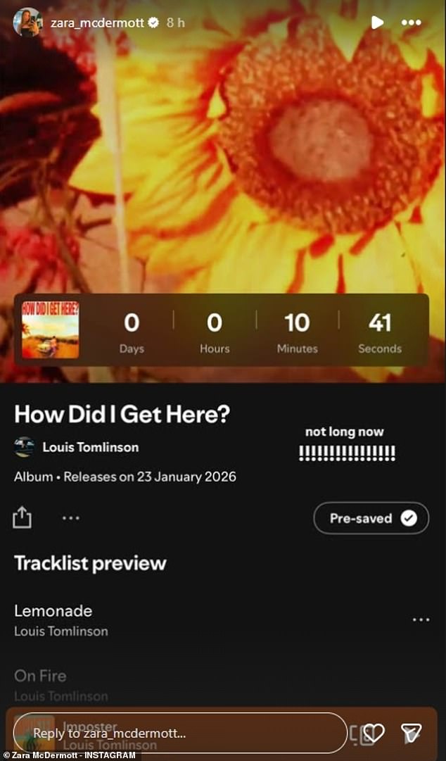 في قصصها على Instagram مساء الخميس، شاركت صديقة لويس، زارا ماكديرموت، لقطة شاشة للألبوم على Spotify مع العد التنازلي حتى صدوره.