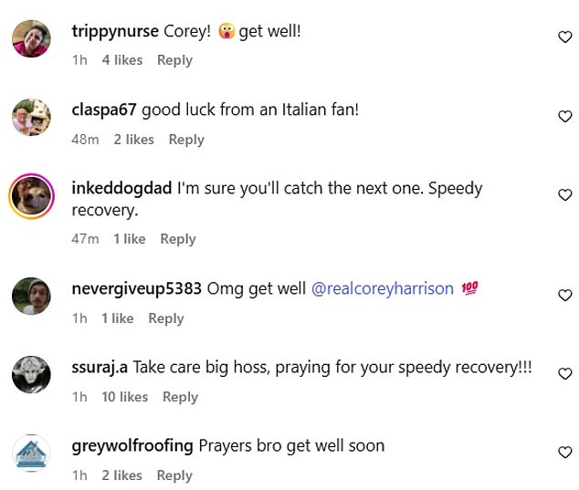 وهرع المعجبون والأصدقاء إلى التعليقات ليتمنوا لكوري الشفاء العاجل