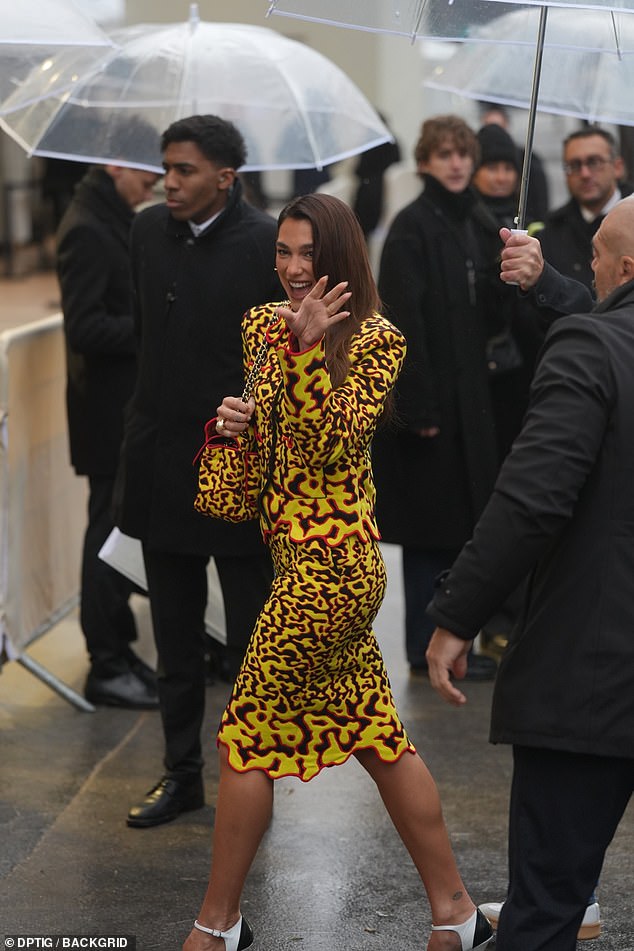 كانت محمية من المطر بمظلة كبيرة