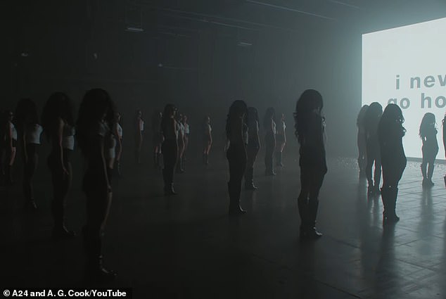 ثم دخلت غرفة مليئة بالحيوانات المستنسخة المتشابهة وتقف بشكل موحد في غرفة مظلمة مع جهاز عرض فقط