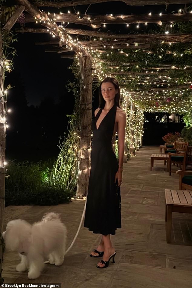 ورآها آخر في فستان أسود برقبة رسن