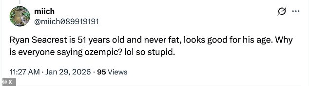 بينما كان بعض المعجبين يشعرون بالقلق بشكل واضح، قال آخرون إن سيكريست كان دائمًا نحيفًا، ولا يعتقدون أن مظهره الحالي يمثل انحرافًا كبيرًا عن القاعدة.