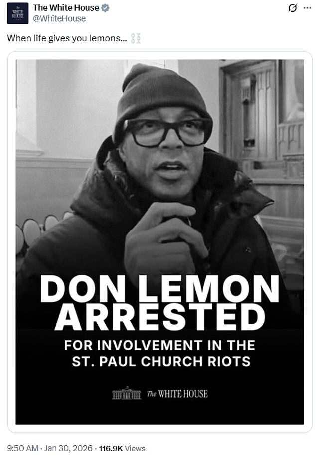 وقال الحساب الرسمي لإدارة ترامب في منشور: 