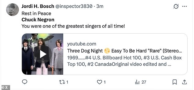 وتوجه المشجعون إلى وسائل التواصل الاجتماعي لتأبين نيغرون بعد أنباء وفاته يوم الاثنين