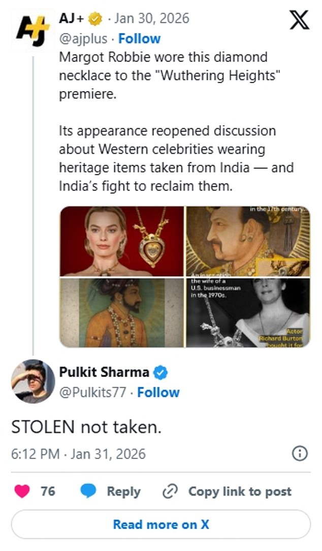 أثار ارتداء مارجوت الماسة في العرض الأول الكثير من ردود الفعل العنيفة عبر الإنترنت، حيث ادعى البعض أنها 