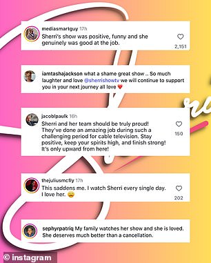 وكتبت على إنستغرام هذا الأسبوع: “رائع! أنا غارق تمامًا في الحب المتدفق لي ولقناة @sherrishowtv.