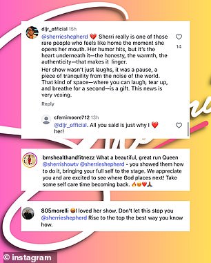 كان تعليقها مصحوبًا بشريحتين تعرضان لقطات شاشة لتعليقات المعجبين الداعمة على وسائل التواصل الاجتماعي