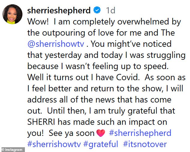 وقالت شيبرد، التي تغيبت عن عرضها هذا الأسبوع، إن ذلك مجرد صدفة، حيث يُزعم أنها أصيبت بفيروس كورونا.