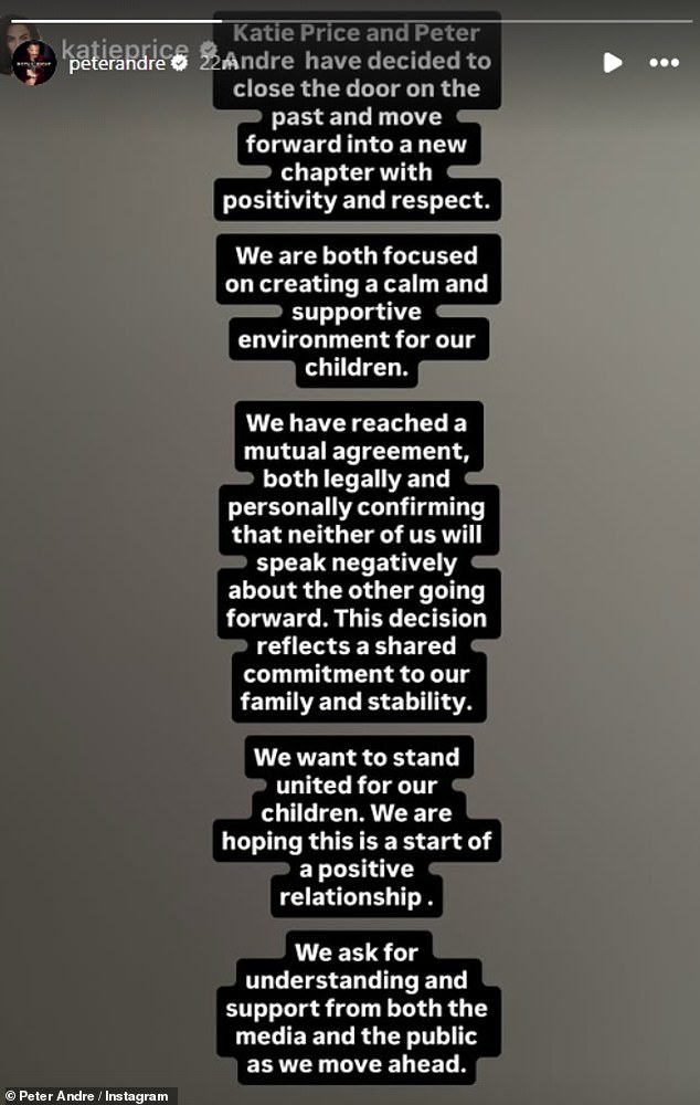 برايس، الذي أكد مؤخرًا زواجه الرابع المفاجئ من رجل الأعمال لي أندروز، وكشف أندريه منذ ذلك الحين عن أن حدة التوتر التي أعقبت طلاقهما قد تم حلها