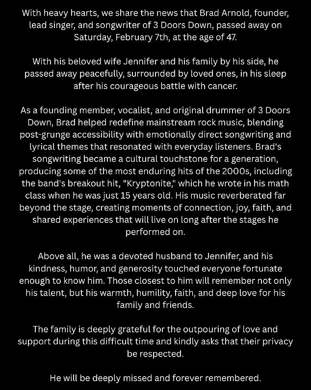 وقالت الفرقة: 