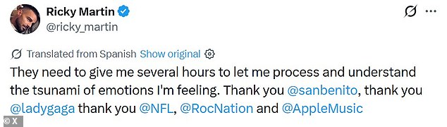 خرج مارتن إلى وسائل التواصل الاجتماعي يوم الأحد قائلًا إنه كان يعاني من “تسونامي من العواطف”