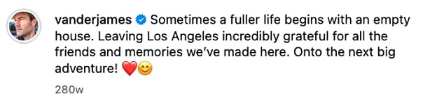 أعلن فان دير بيك عن هذه الخطوة في منشور على Instagram في سبتمبر 2020، حيث شارك بعض اللقطات من منزلهم الفارغ في بيفرلي هيلز.